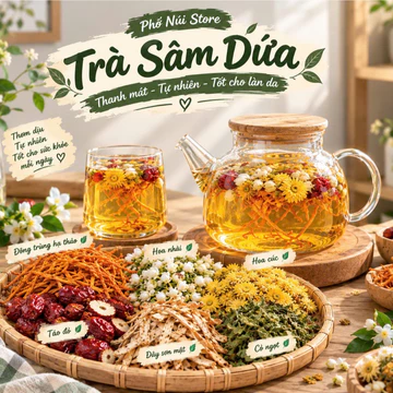 Trà Sâm Dứa Thảo Mộc – Dây Sơn Mật, Táo Đỏ, Hoa Nhài, Hoa Cúc, Đông Trùng | Trà Thảo Mộc Tự Nhiên | Phố Núi Store