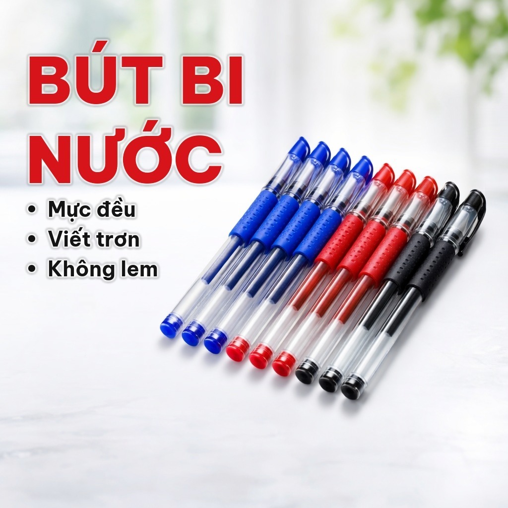 (SET 50) Bút Bi Nước Ngòi 0.5mm, Bút Gel Mực Ra Đều Không Lem, Viết Êm Trơn Cho Học Sinh Và Văn Phòng