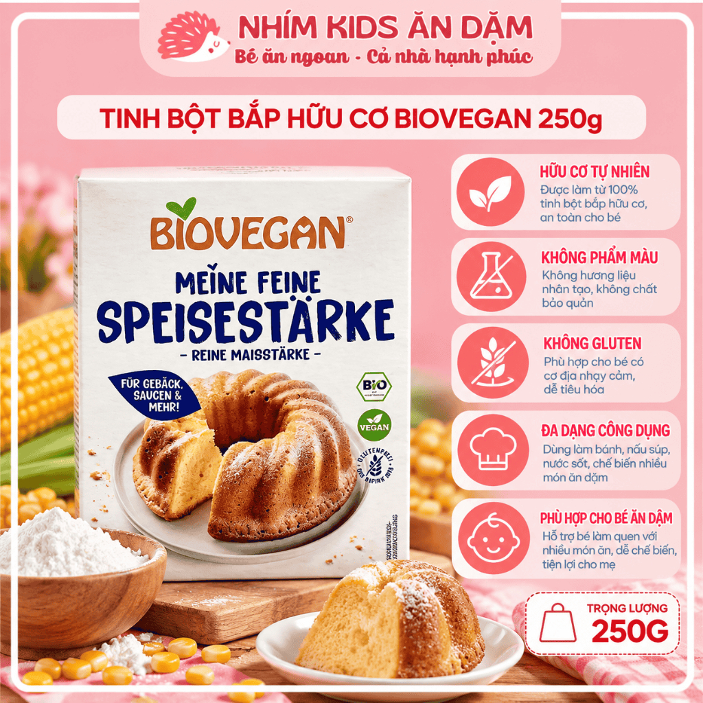 Tinh Bột Bắp Hữu Cơ BIOVEGAN Đức, Làm Bánh, Xúc Xích, Tạo Độ Sệt - Mềm Món Ăn