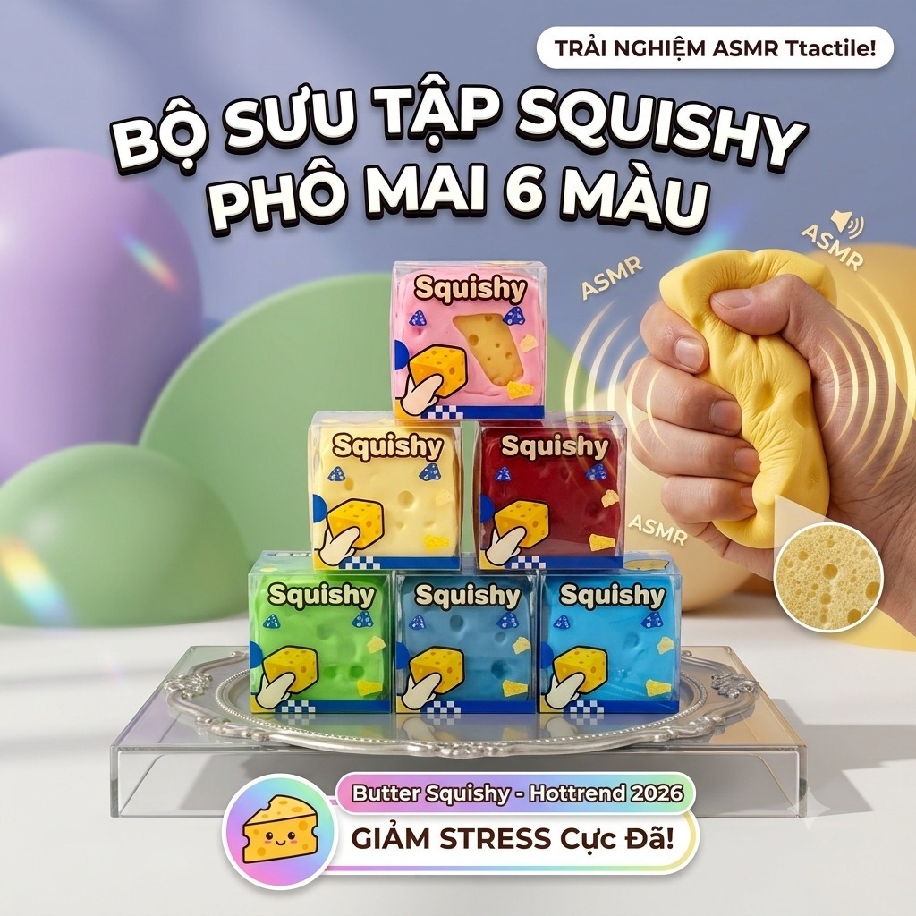 [Hàng Xịn] Squishy Phô Mai Vaseline Khối Vuông Giảm Stress - Bóp Tay Cực Đã Hottrend 2026