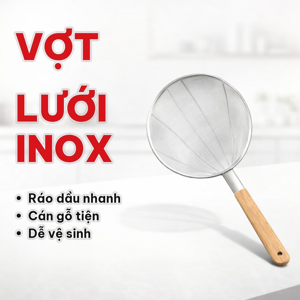 (COMBO 3) Vợt Lưới Inox Cán Gỗ 14-16CM, Dụng Cụ Nhà Bếp - Vợt Vớt Thực Phẩm, Dùng Vớt Mì Và Ráo Dầu Nhanh