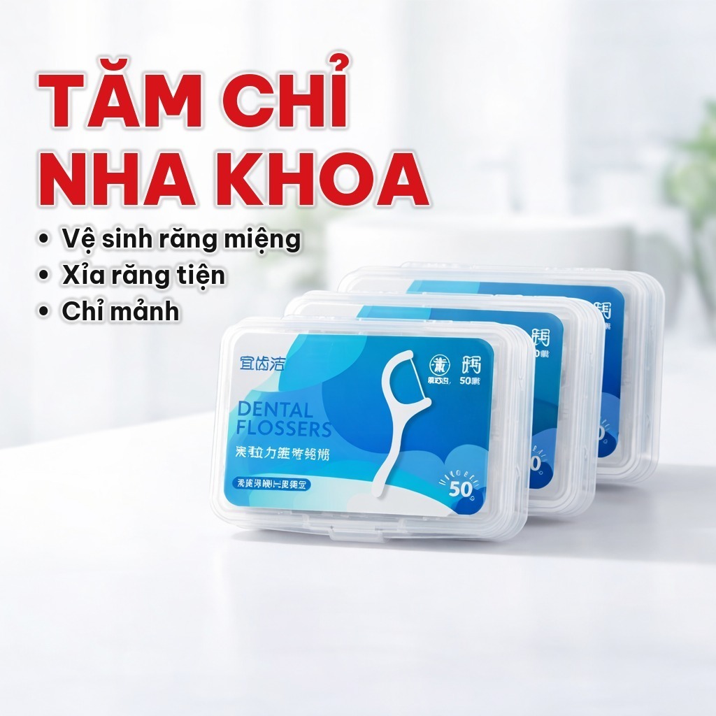 [COMBO 10], Hộp 50 Tăm Chỉ Nha Khoa Sợi Chỉ Mảnh, Tăm Xỉa Răng Bằng Nhựa Giúp Vệ Sinh Răng Miệng Hằng Ngày