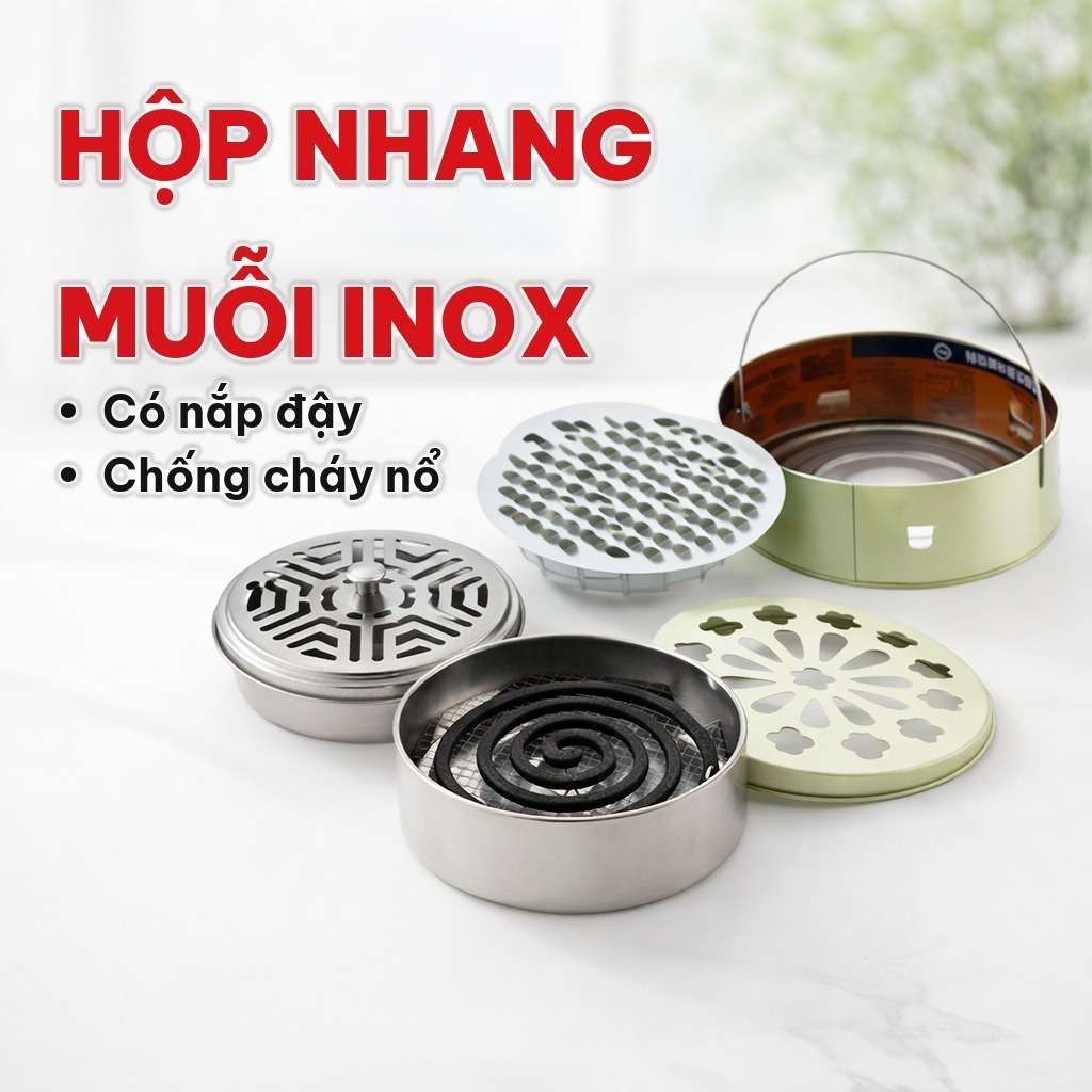 Hộp Đựng Nhang Muỗi 15*7cm Bằng Thép Không Gỉ, Hộp Đựng Hương Muỗi Có Nắp Đậy, Giữ Tro Tàn Trong Hộp An Toàn