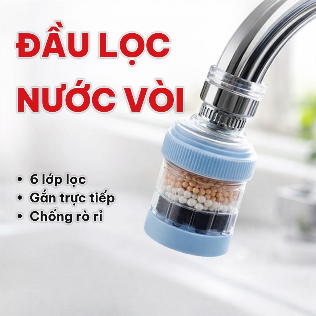 Đầu Lọc Nước Gắn Vòi 6 Lớp Carbon, Vòi Lọc Nước Trực Tiếp Loại Bỏ Cặn Bẩn - Dùng Cho Vòi Bếp Và Nhà Tắm