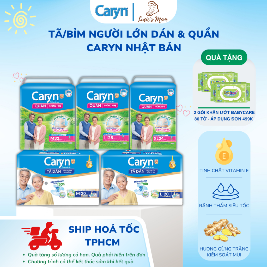 [Tã Người Lớn] Tã/Bỉm Dán/Quần Caryn Siêu Thấm Hút, Đủ Size (Tặng Miếng Ngẫu Nhiên) - Lucie's Mom