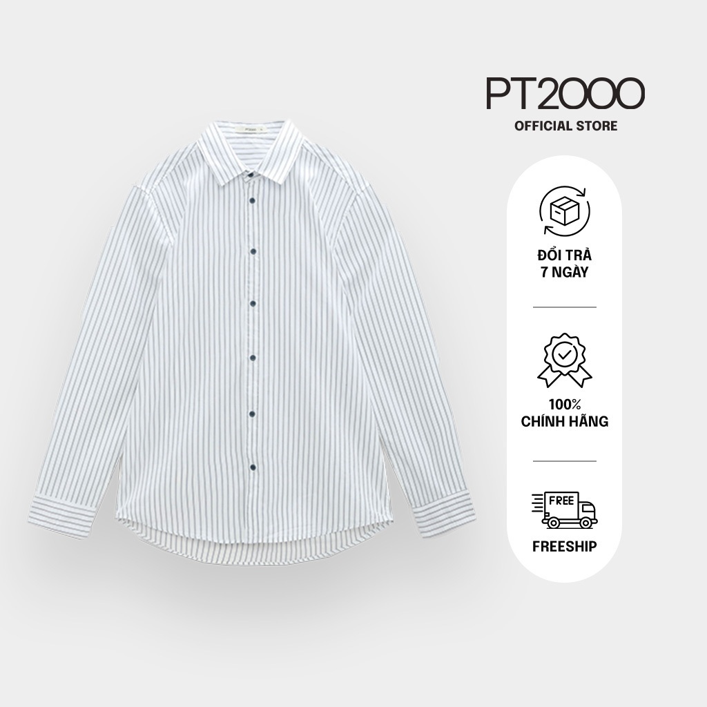 Áo sơ mi nam tay dài sọc trắng PT2000, form regular fit, vải cotton ...
