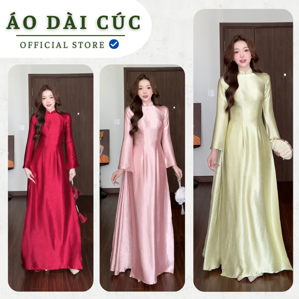Áo dài truyền thống DU YÊN ,lụa TITAN tráng gương cao cấp,chất vải mềm mịn, co dãn dễ mặc - Áo Dài Cúc