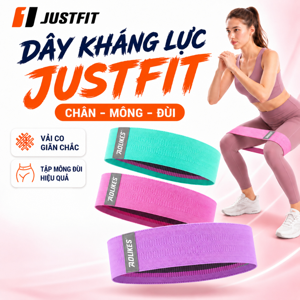 Dây kháng lực JUSTFIT miniband đàn hồi tập chân, mông, đùi, gym, bộ đai trợ lực cao cấp cho nam nữ