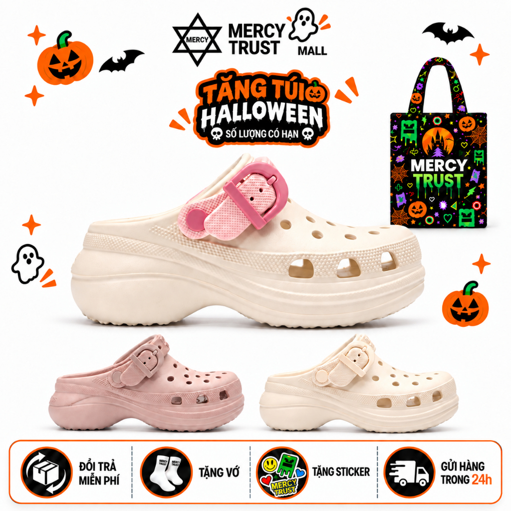 [TẶNG TÚI HALLOWEEN] Kèm Sticker, Vớ- Dép Sục Nữ MERCY TRUST Rush MC03 Đúc Nguyên Khối chất liệu EVA Êm Nhẹ Cao 7 Cm