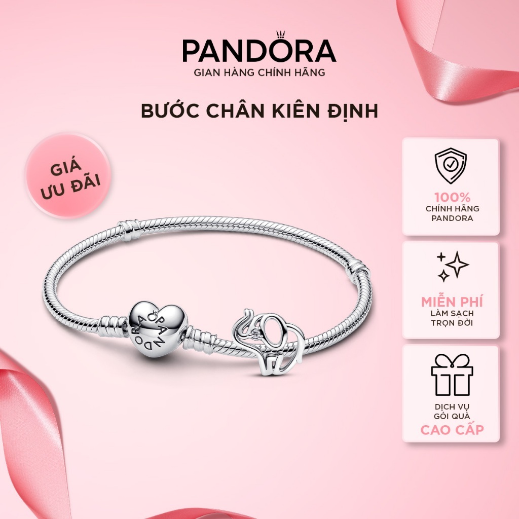 Bộ Vòng Charm Pandora Bước Chân Kiên Định - Pandora Moments Heart Bracelet & Openwork Elephant Charm Set