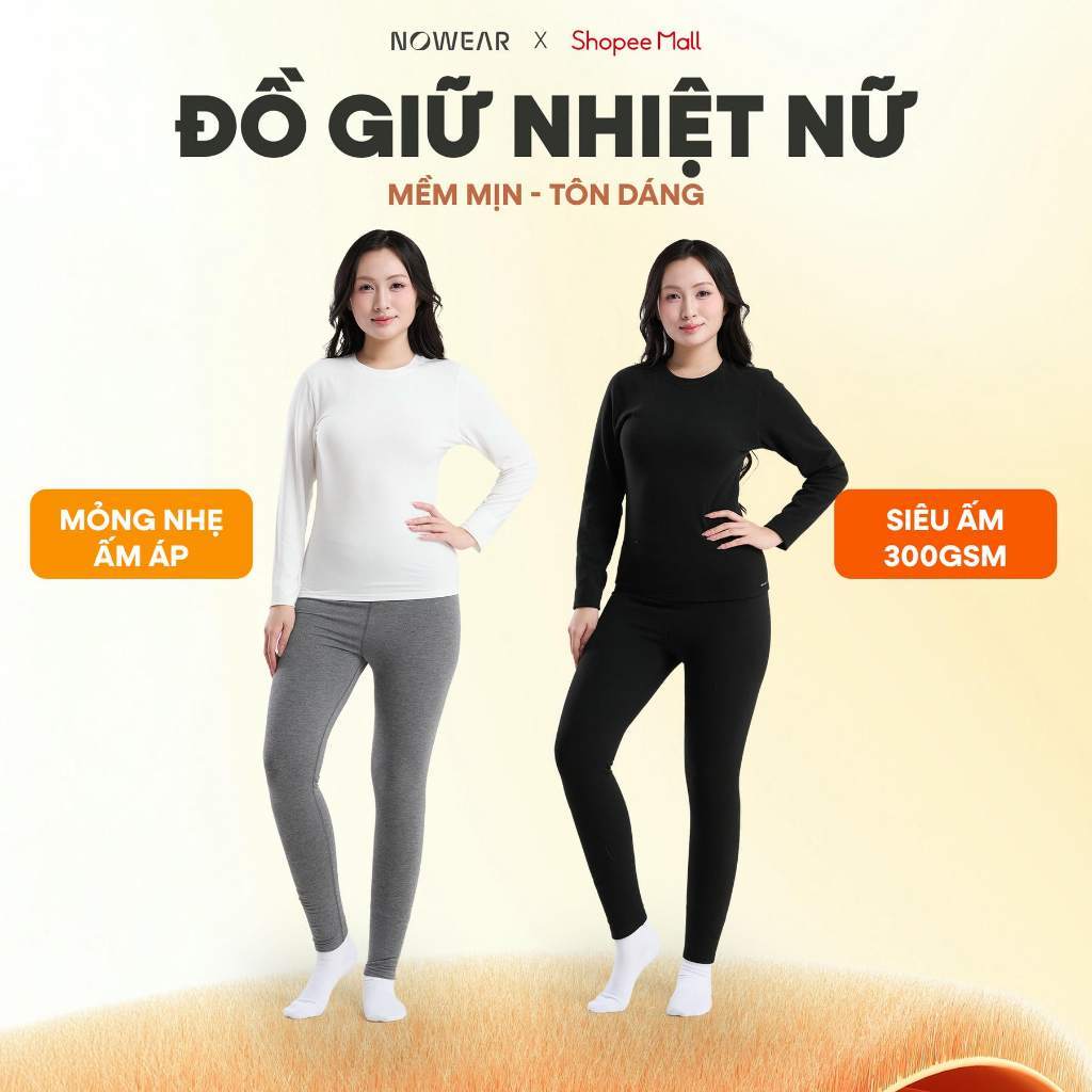 Áo/Quần Giữ Nhiệt Nữ Cao Cấp NOWEAR Công Nghệ HEATMAX - Co Giãn 4 Chiều, Mỏng Nhẹ hoặc Dày Siêu Ấm
