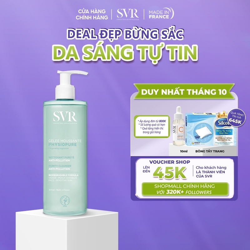 Sữa rửa mặt dạng gel dành cho da nhạy cảm SVR Physiopure Gelee Moussante 400ml