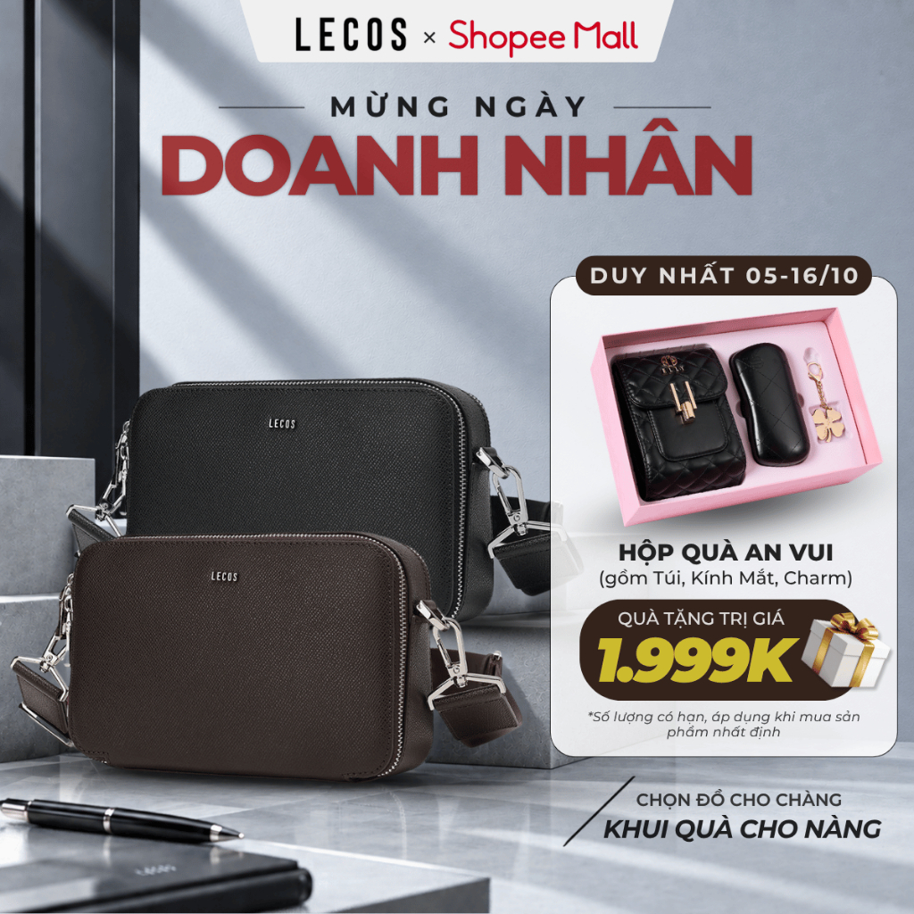 [DEAL QUÀ TẶNG 1.999K] Túi xách nam LECOS LT18 da bò thật cao cấp đeo chéo đeo vai thời trang công sở lịch lãm