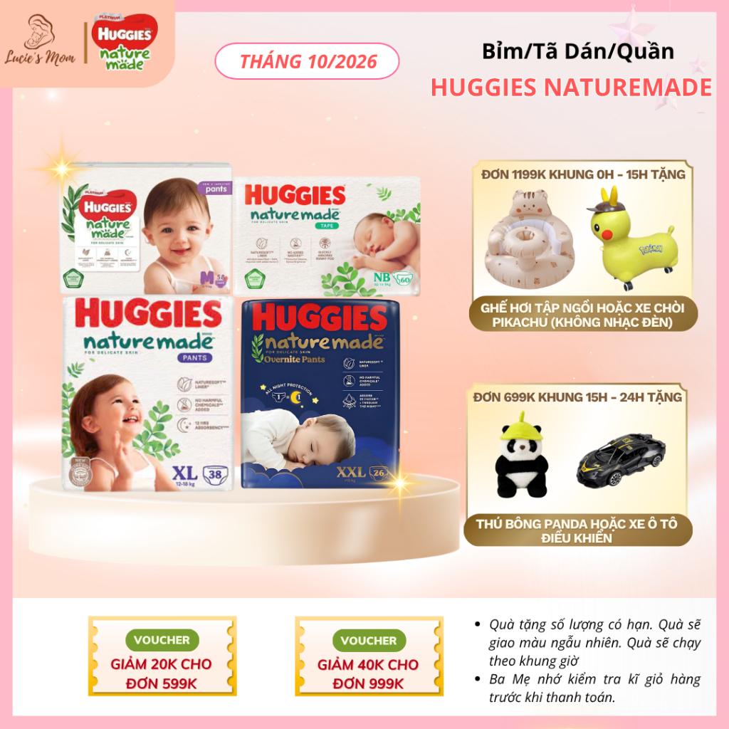 [Siêu Cao Cấp] Tã/Bỉm Dán/Quần Huggies Platium/ Naturemade Mẫu Mới size NB/S/M/L/XL/XXL -Lucie's Mom