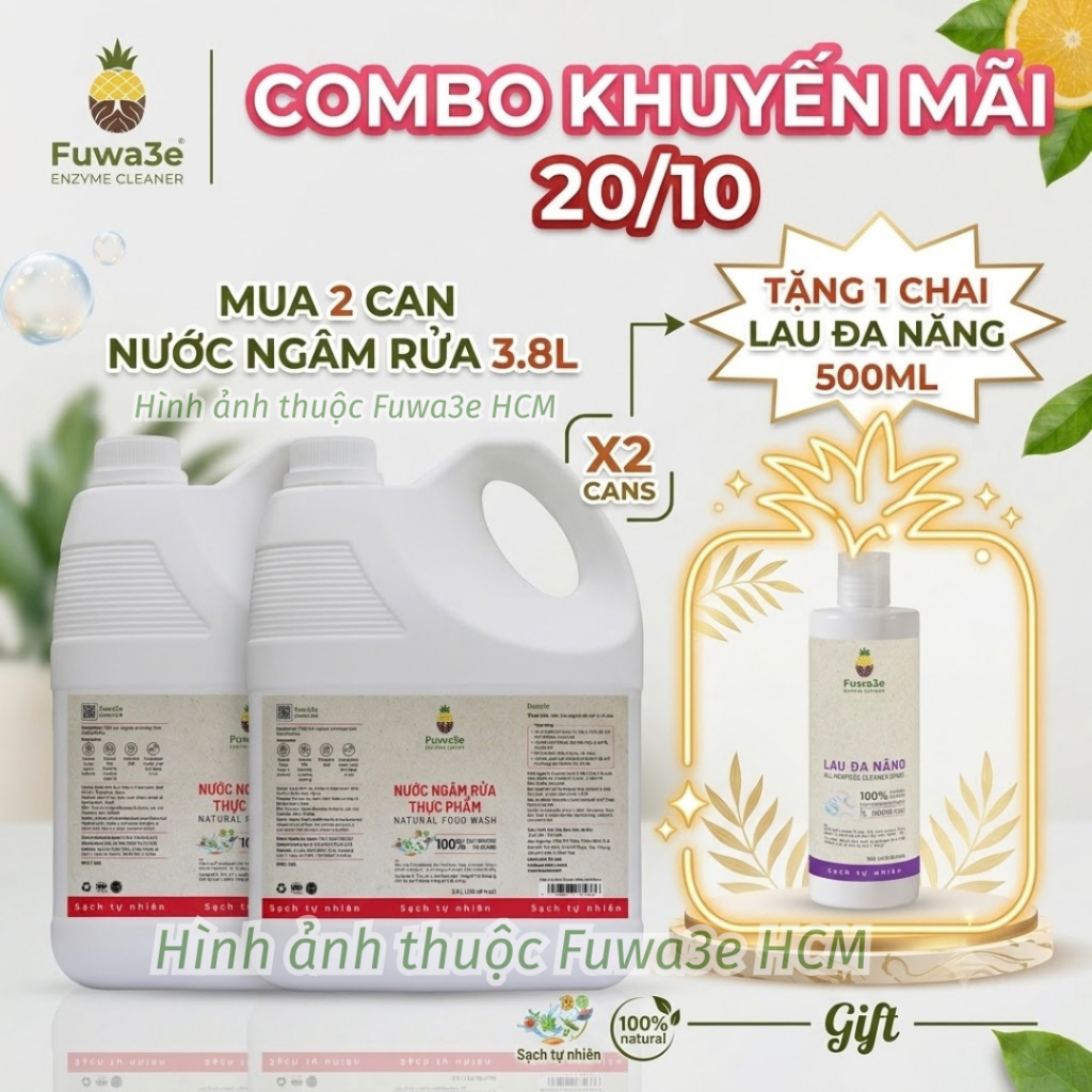 [SALE CAN 3.8L] Nước Ngâm Rửa Rau Củ Thực Phẩm Fuwa3e Enzyme Sinh Học Khử Mùi tanh,vi khuẩn