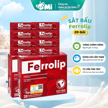Sắt Bầu Ferrolip Hộp 20 Gói Bổ Sung Sắt Hữu Cơ Vi Bao Vị Chanh Không Tanh Cho Bà Bầu Thiếu Sắt