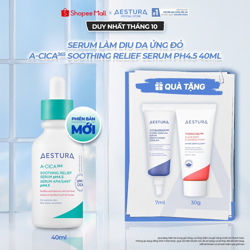 [PHIÊN BẢN MỚI] Serum làm dịu da ửng đỏ AESTURA A-CICA365 SOOTHING RELIEF SERUM pH4.5 40ml