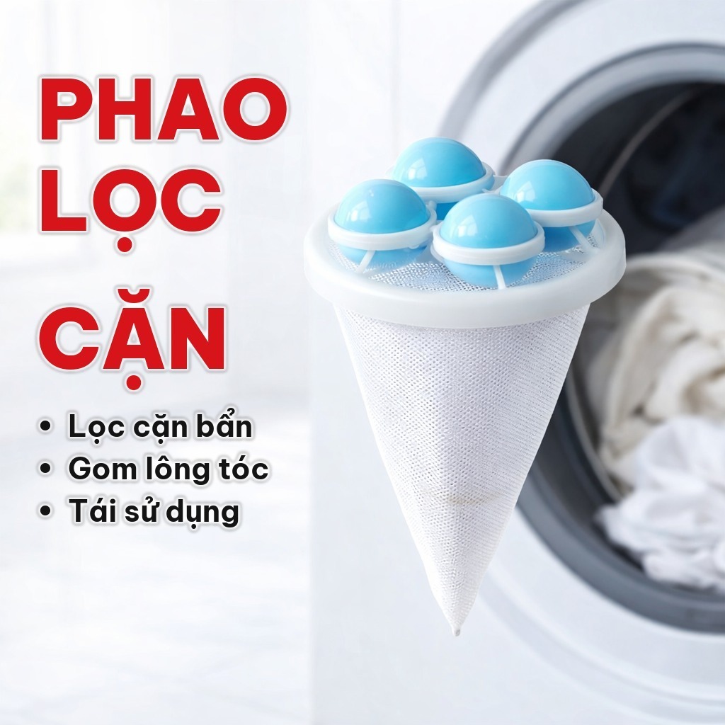 (COMBO 10) Phao Lọc Cặn Máy Giặt Khung Tròn 4 Phao Nổi, Túi Lưới Lọc Cặn Loại Bỏ Lông Tóc, Tái Sử Dụng