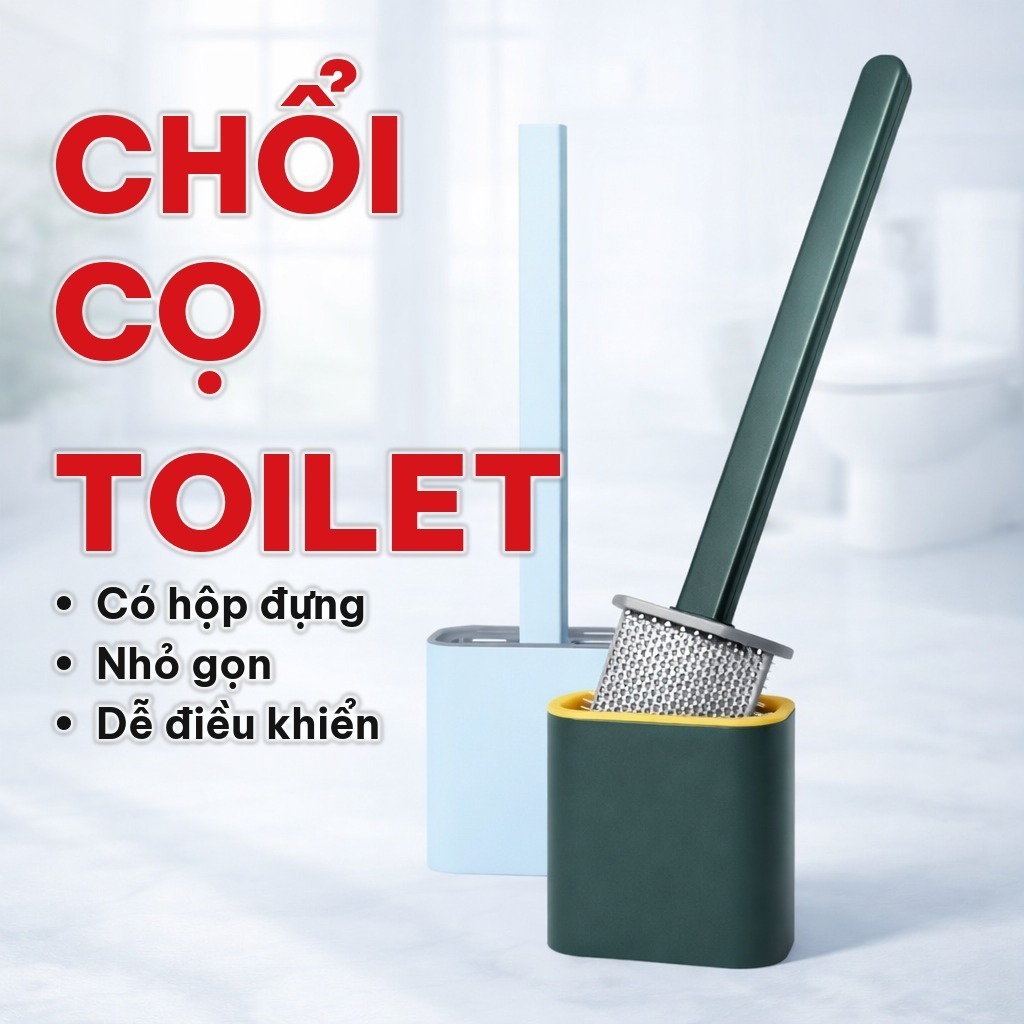 Chổi Vệ Sinh Bồn Cầu Silicon Có Hộp Đựng, Cọ Toilet Silicon Dùng Cho Nhà Tắm, Kích Thước 9.8*4.3*36.5cm