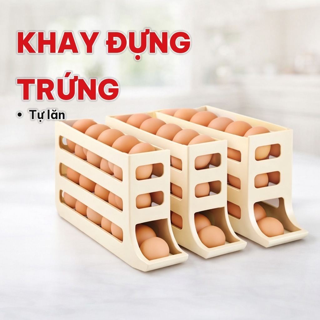 Khay Đựng Trứng 2 Tầng 4 Tầng Tự Lăn Thông Minh, Khay Để Trứng Tiết Kiệm Không Gian Cho Tủ Lạnh, Nhà Bếp