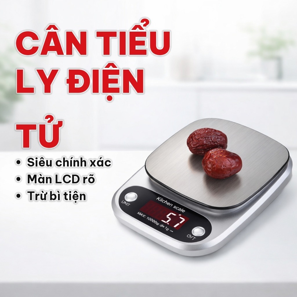 Cân Điện Tử Nhà Bếp 1kg 3kg 5kg 10kg, Cân Tiểu Ly Mini Chính Xác, Định Lượng Thực Phẩm, Pha Cà Phê, Làm Bánh
