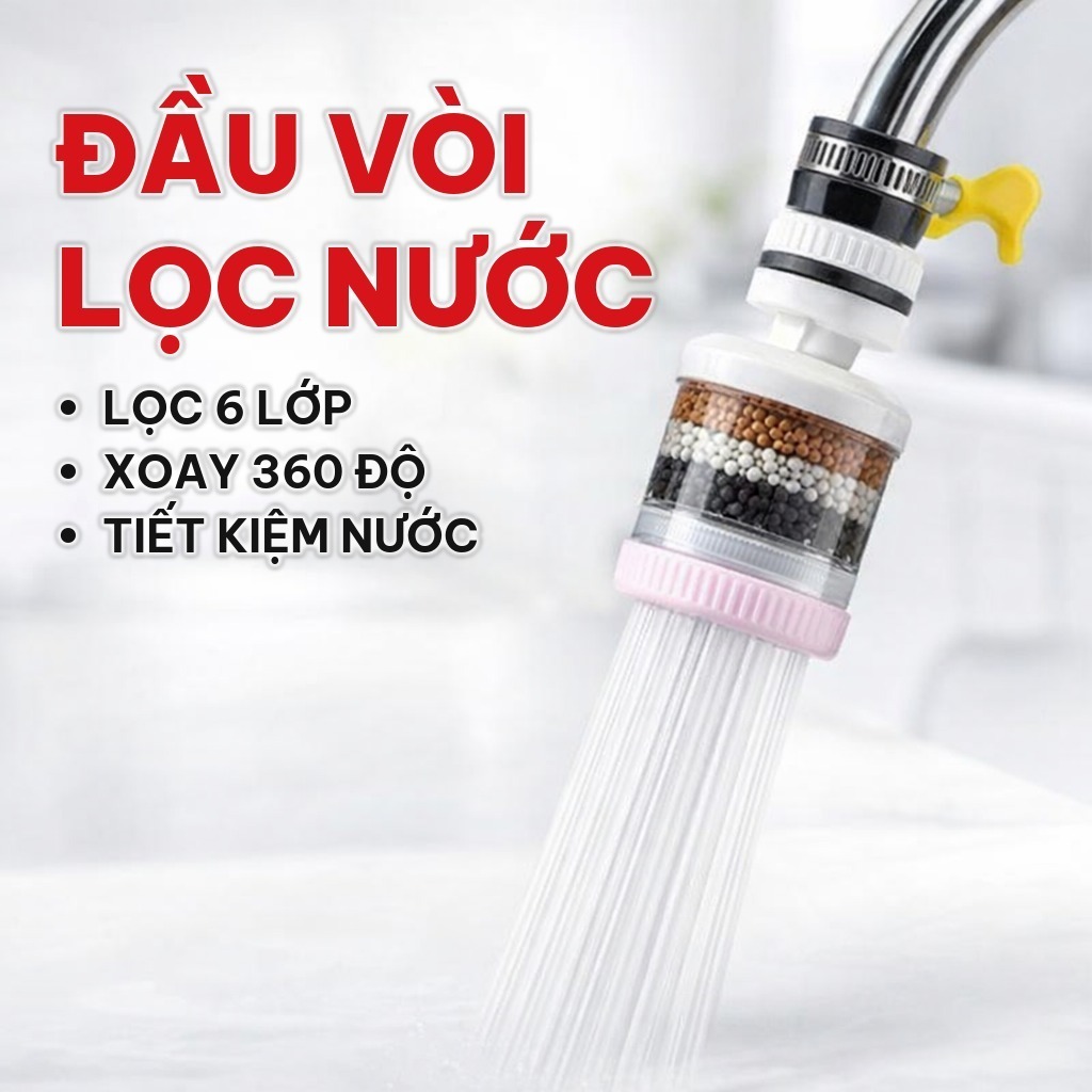 (COMBO 5) Đầu Vòi Lọc Nước 6 Lớp Xoay 360 Độ, Đầu Lọc Nước Tại Vòi Bằng Nhựa ABS, Loại Bỏ Clo Và Cặn Bẩn