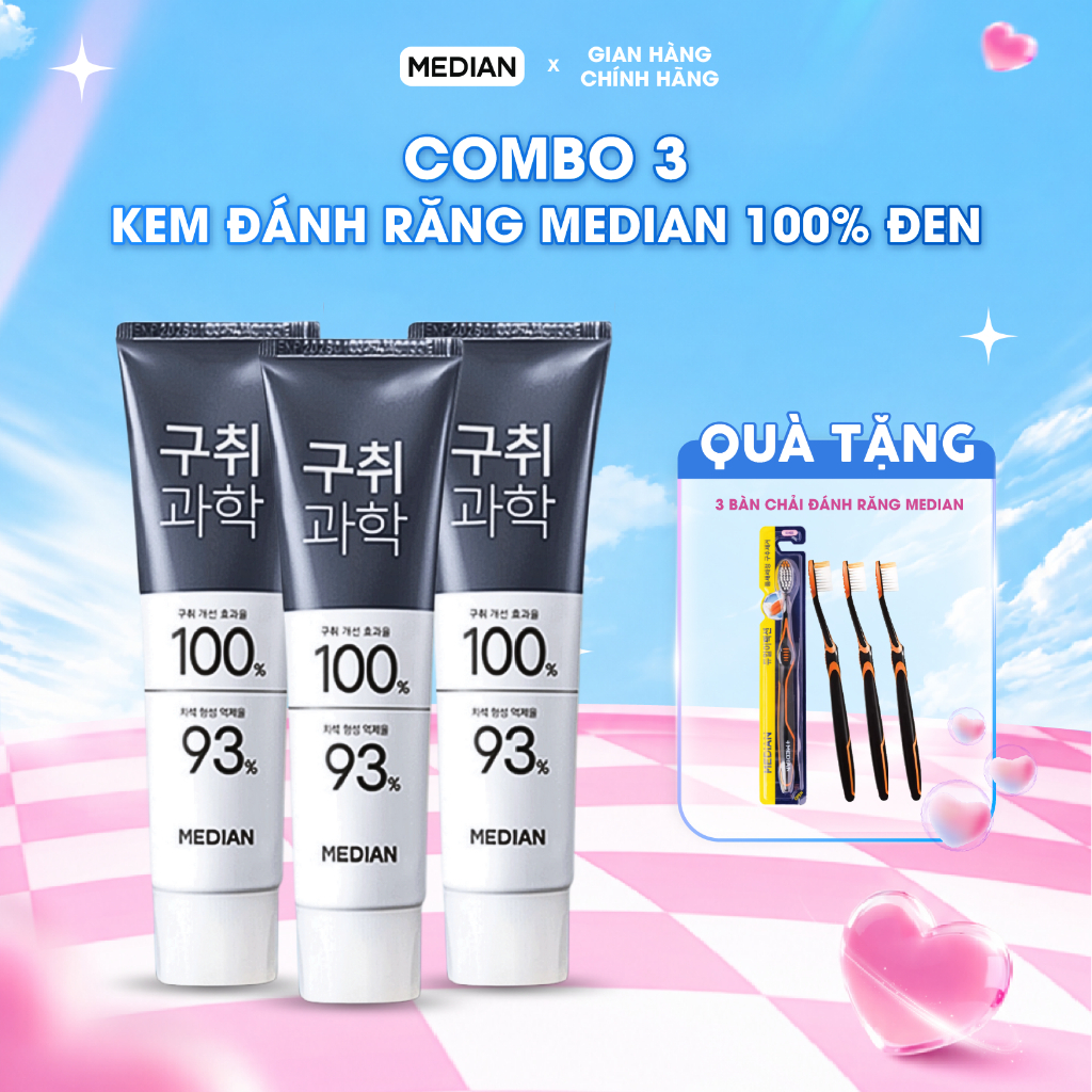 COMBO 3 TUÝP Kem Đánh Răng MEDIAN 100% Gum Science Toothpaste Hàn Quốc Chống Viêm Nướu, Giảm Hôi Miệng