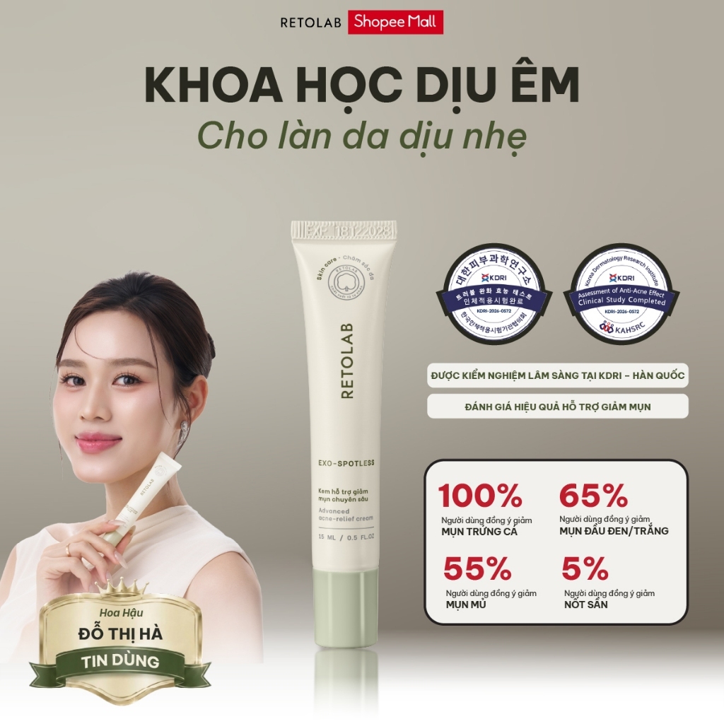 Kem Hỗ Trợ Giảm Mụn giúp đều màu da, giảm vết thâm mụn - Retolab Exo-Spotless 15ml