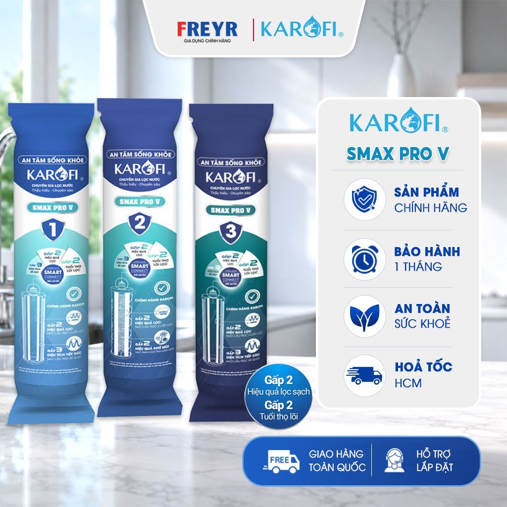 Combo Bộ 3 Lõi Lọc Nước Karofi Smax Pro V - Lõi 1 2 3 Cho Máy Lọc Nước RO Chính Hãng Karofi