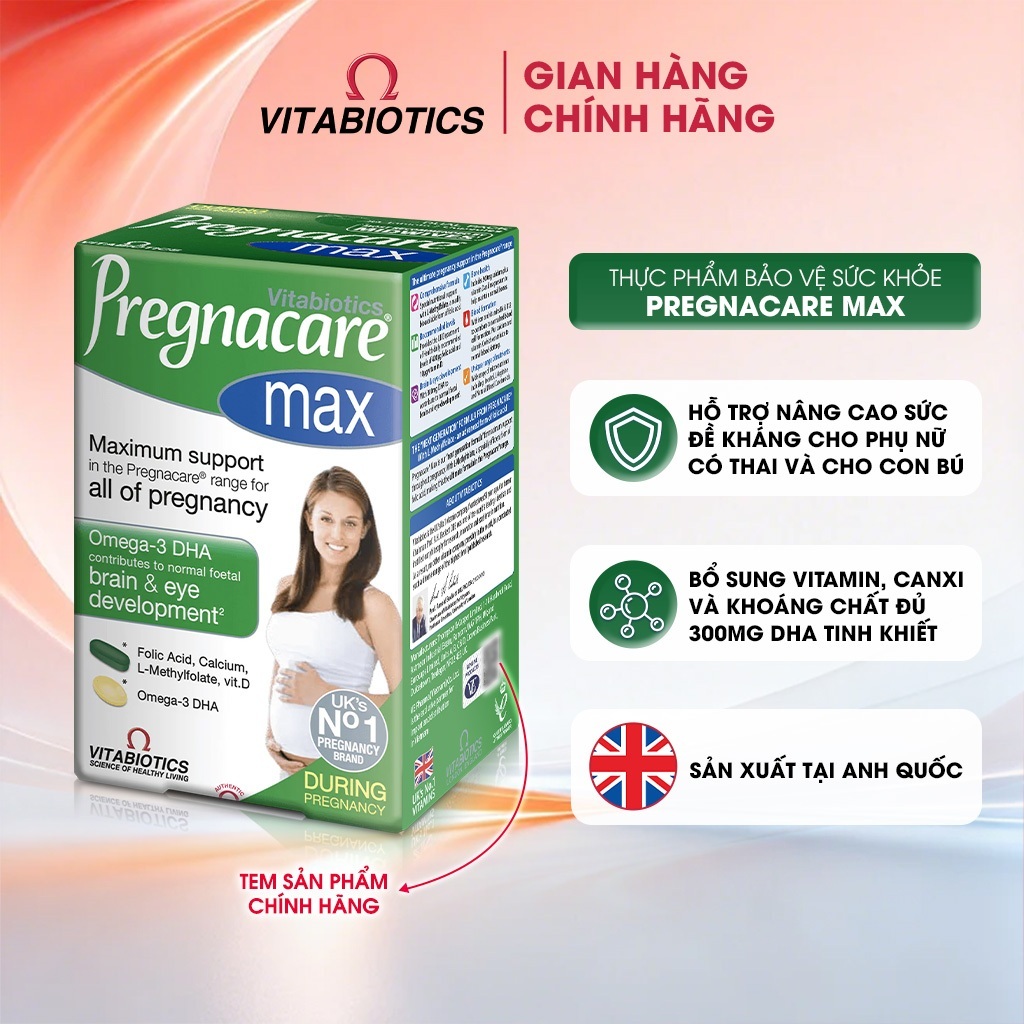 TPBVSK Vitabiotics PREGNACARE MAX chứa Canxi, Sắt, 5-MTHF, DHA, Cho Phụ Nữ Mang Thai & Cho Con Bú, 84 viên