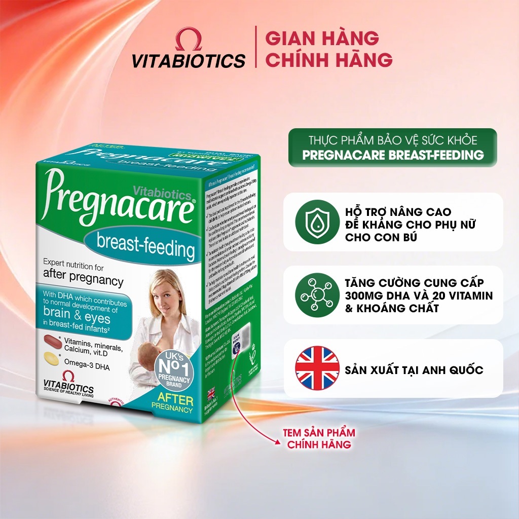 TPBVSK Vitabiotics PREGNACARE Breast-feeding Bổ Sung Axit Folic, Sắt, Canxi, DHA, Dành Cho Phụ Nữ Sau Sinh, 84 Viên