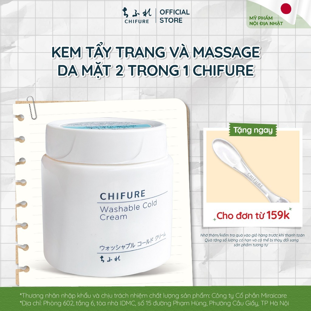 Tẩy trang, Kem tẩy trang Chifure Washable Cold Cream 300G không cần nhũ hóa 2 in 1, tẩy trang, cấp ẩm