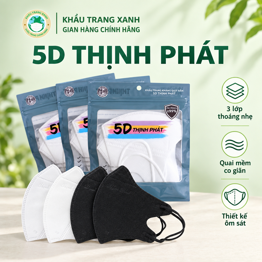 [Set 100 Cái] Khẩu trang 5D Thịnh Phát Chính Hãng Dày 3 Lớp Kháng Khuẩn, Lọc Bụi Mịn Ngăn Giọt Bắn