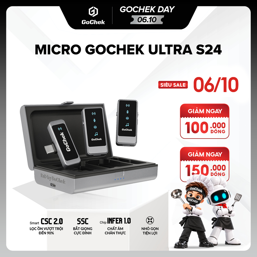 Micro Thu Âm Không Dây GoChek ULTRA S24 – 2 Chân Cắm, Hỗ Trợ Live/Quay Video/Ghi Âm