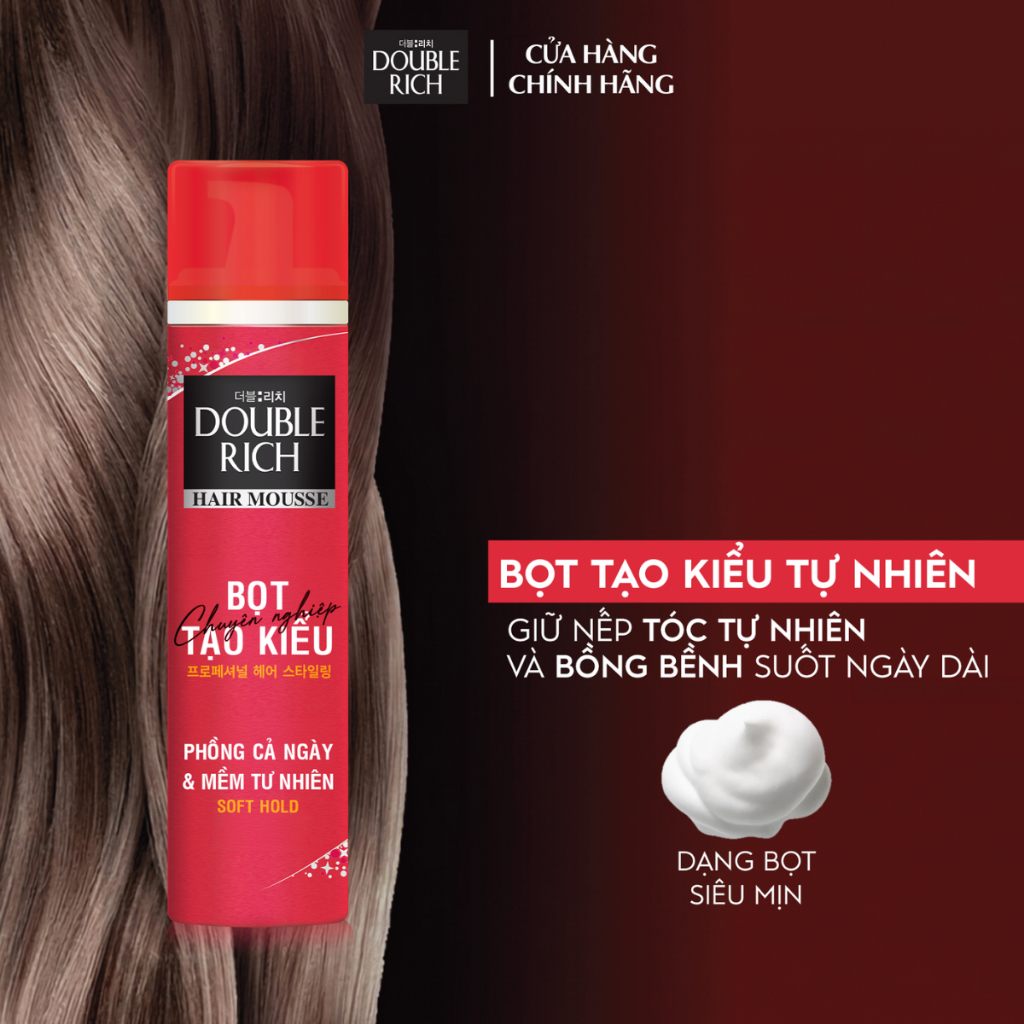 [CHÍNH HÃNG ĐỘC QUYỀN] Bọt tạo kiểu tóc Double Rich Soft Hold tạo phồng, giữ nếp tự nhiên cho tóc 150ml