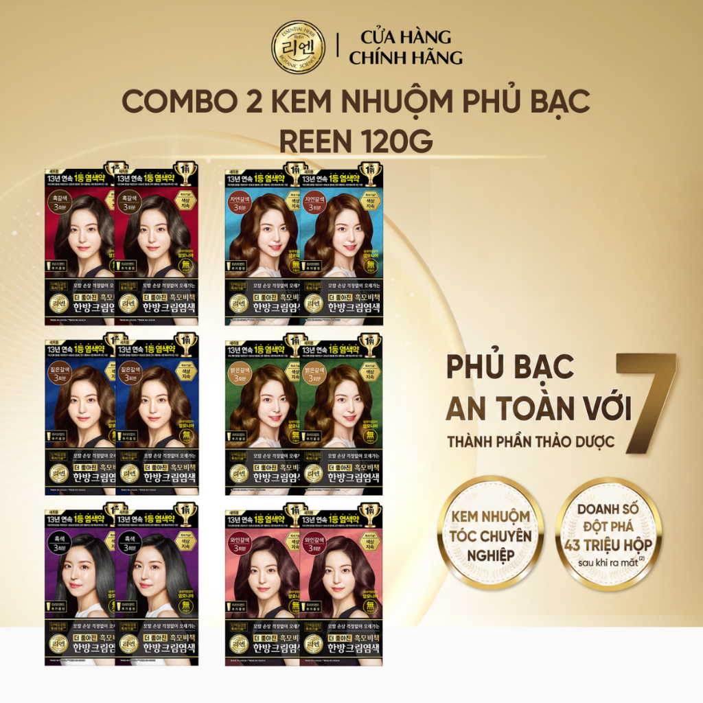 [CHÍNH HÃNG ĐỘC QUYỀN] Combo 2 Kem nhuộm tóc phủ bạc thảo dược ReEn an toàn và bền màu 120g, phủ bạc hiệu quả mềm mượt