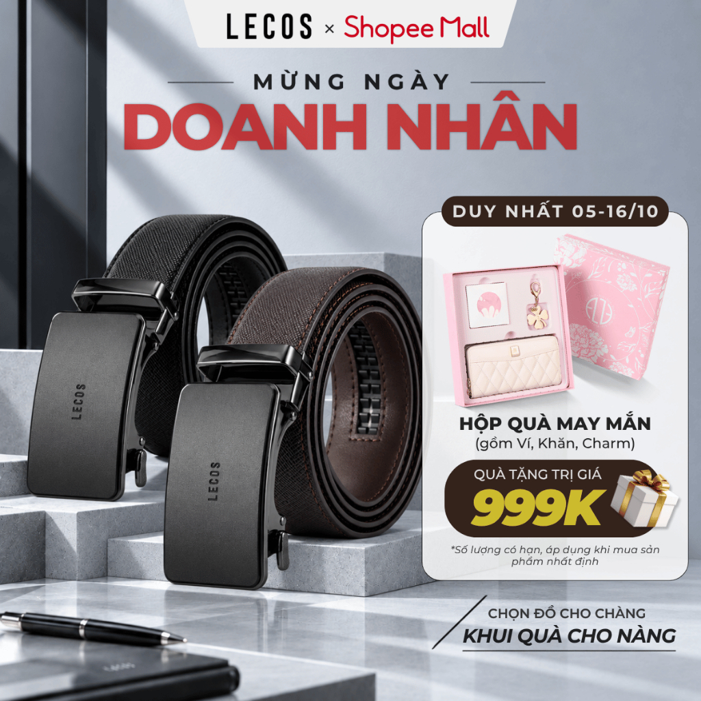 [DEAL QUÀ TẶNG 999K] Mặt Thắt Lưng Nam Rời LECOS LD1 Dây Nịt Nam Khóa Tự Động Da Bò Thật Hợp Kim Sang Trọng