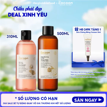 Combo Cocoon Nước cân bằng Hau Giang Lotus Soothing Toner 310ml + Tẩy trang Cocoon Winter Melon Micellar Water 500ml