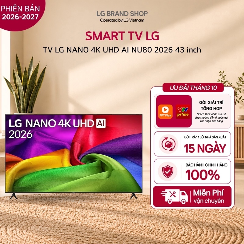 43NU805BPSC.ATVQ - Tivi thông minh LG NANO 4K UHD AI NU80 2026 43 inch