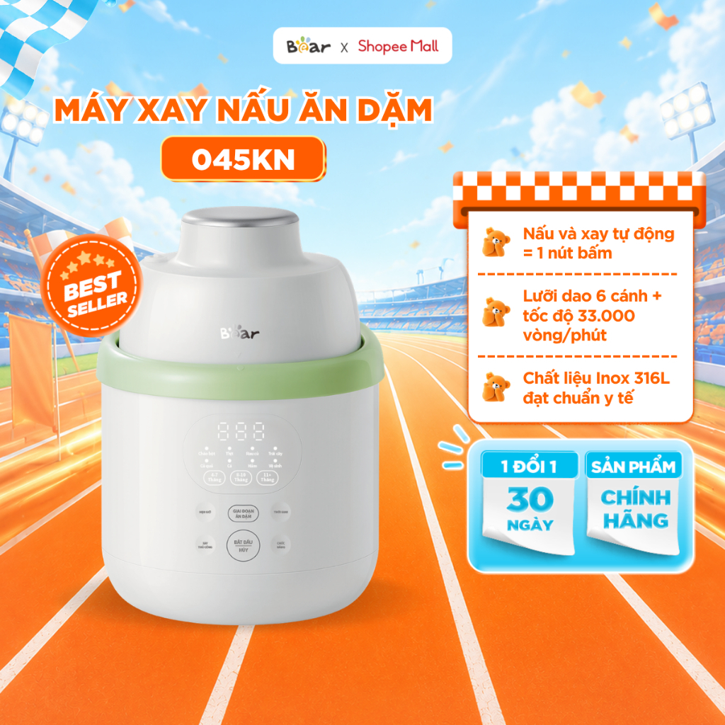 [KOL] Máy Xay Nấu Ăn Dặm BEAR 0.35L Máy Xay Ăn Dặm Tự Động Nấu Cho Bé Đa Năng Tiện Lợi Tiết Kiệm Thời Gian BFM-045KN
