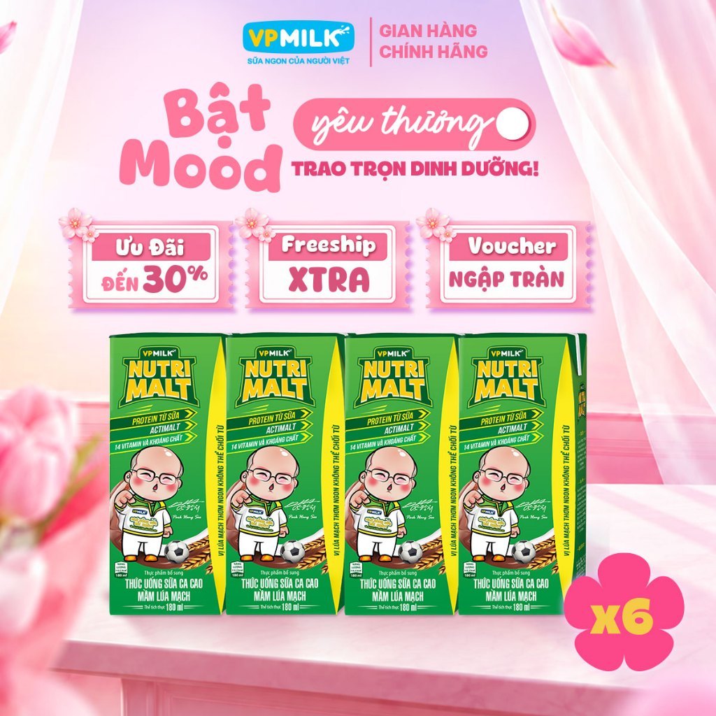 [Combo 6 lốc] Sữa Ca Cao Mầm Lúa Mạch Đen Nutrimalt 180ml Cho Bé Từ 1 Tuổi (4 hộp x 6)