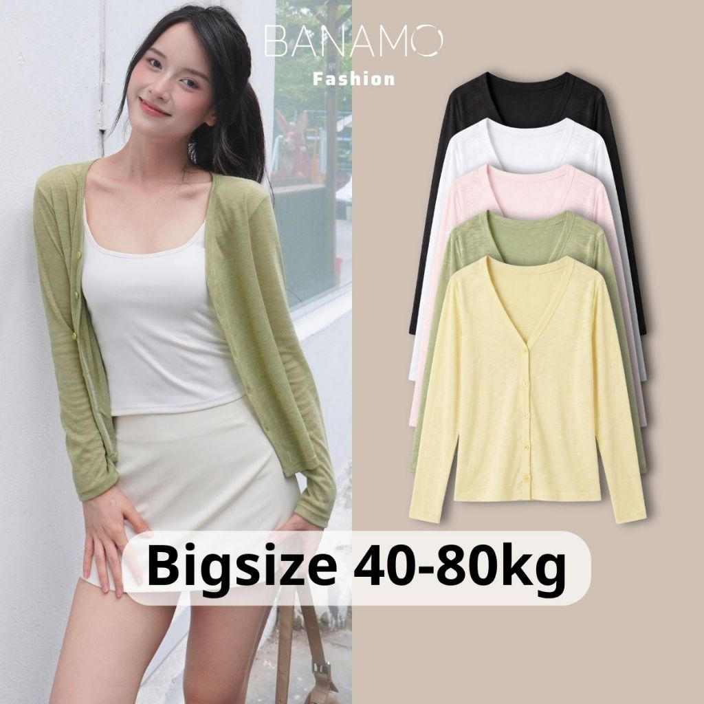 Áo cardigan nữ Banamo Fashion cổ V cài cúc chất slip cashmere mỏng nhẹ dài tay khoác ngoài hàn quốc 317
