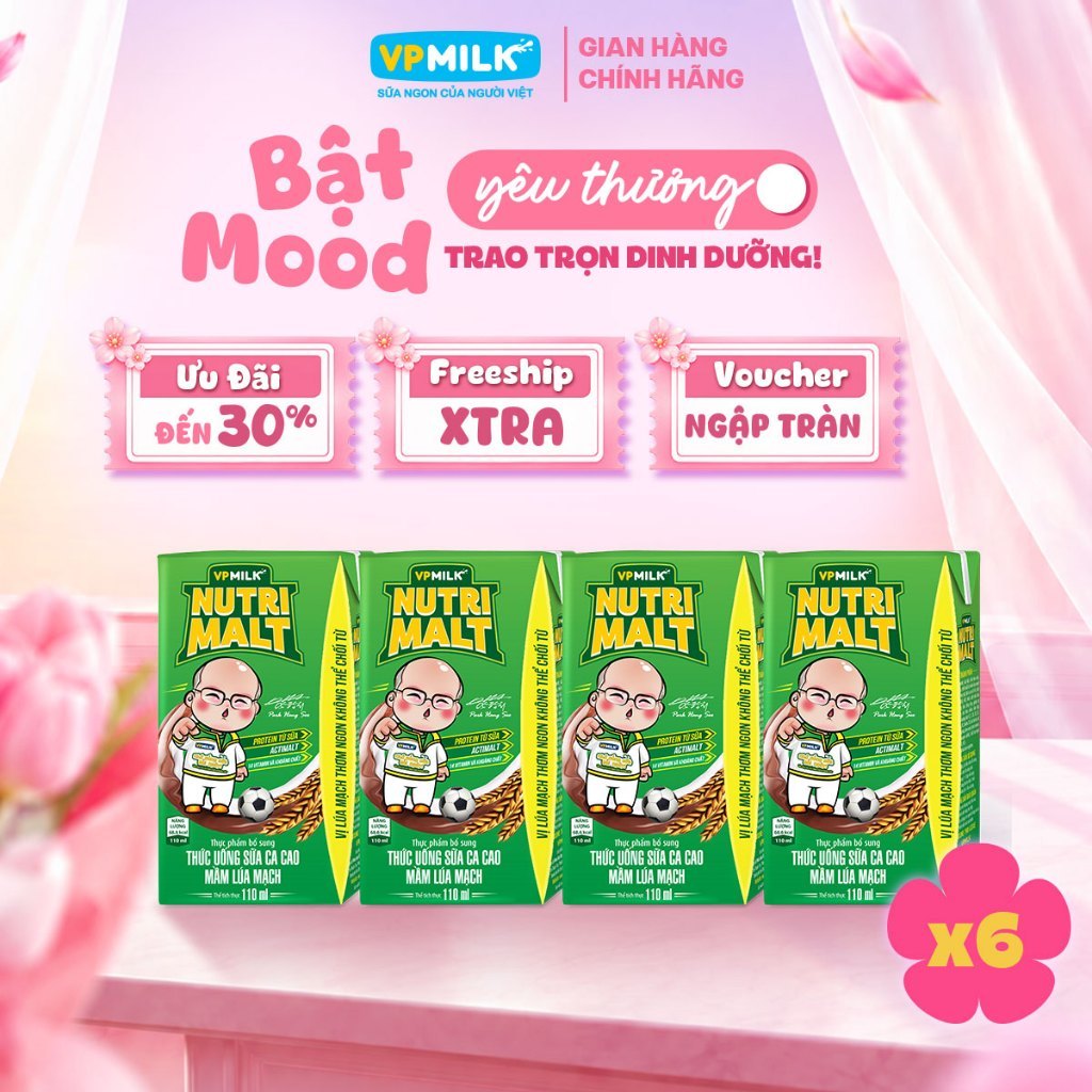 [Combo 6 lốc]Sữa Ca Cao Mầm Lúa Mạch Đen Nutrimalt 110ml Cho Bé Từ 1 Tuổi (lốc 4 hộp x 6)