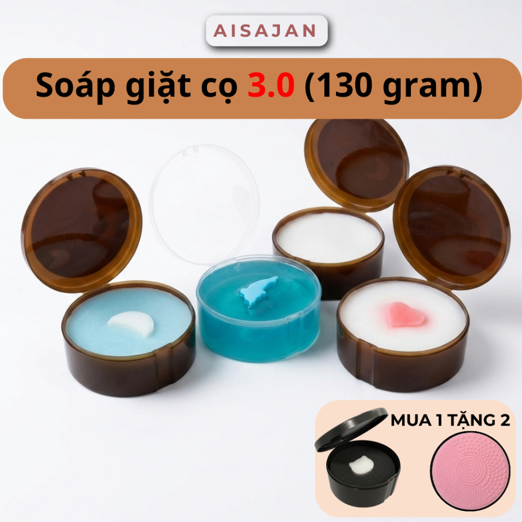 Soap giặt cọ Aira phiên bản 3.0 ( 130 gram, có 4 mùi thơm nâng cấp miệng hũ to hơn dễ dàng giặt bông mút và cọ to )