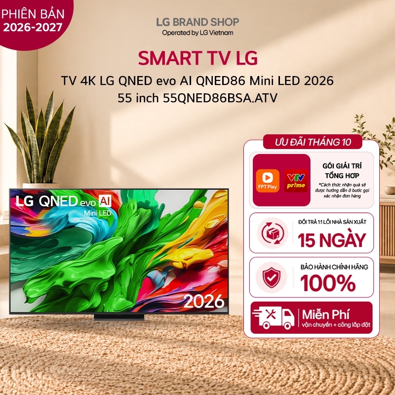 55QNED86BSA.ATV - Tivi thông minh LG 4K QNED evo AI QNED86 Mini LED 2026 55 inch