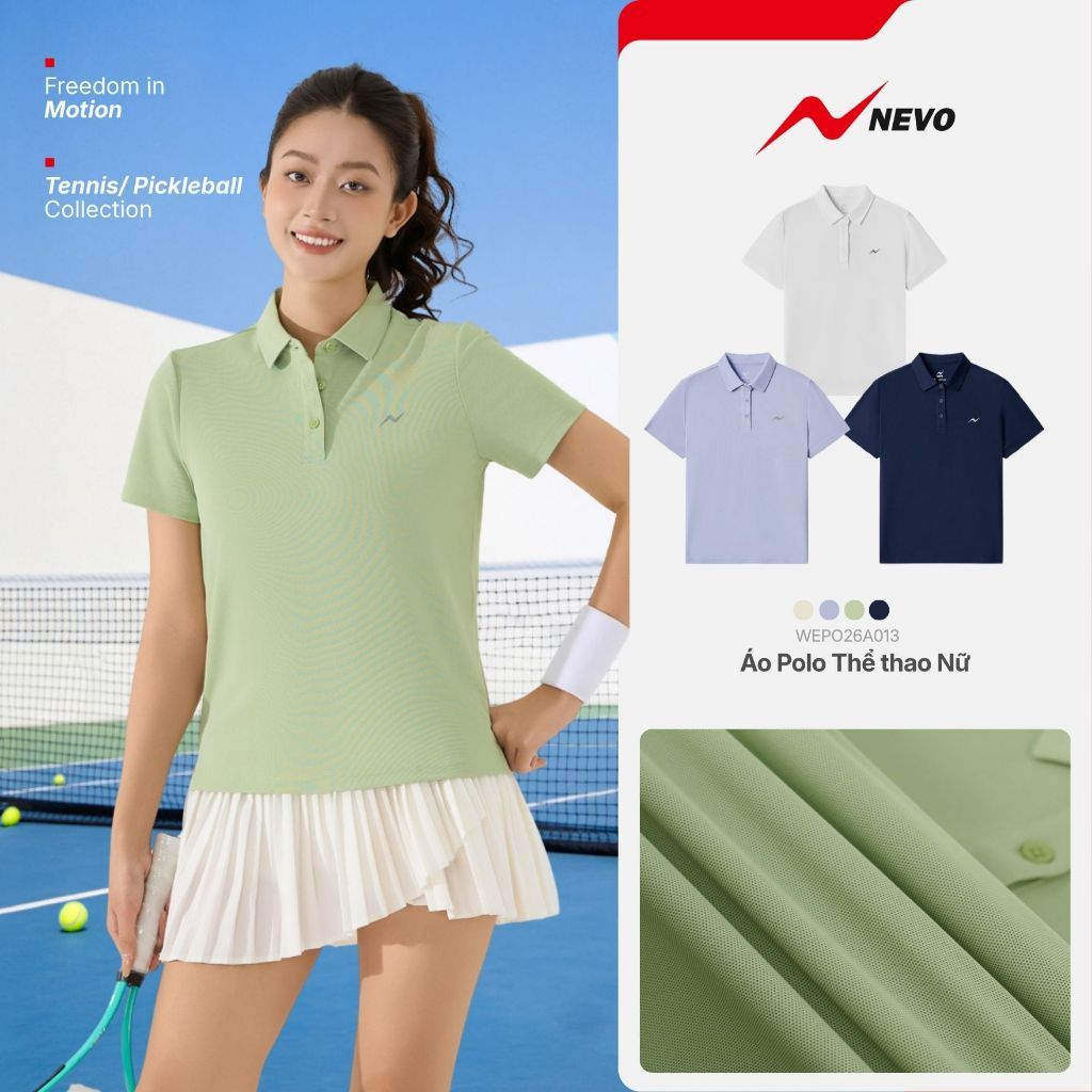 Áo Polo Thể Thao Nữ NEVO Thoáng Khí Nhanh Khô Chơi Pickleball Tennis Form Cơ Bản WEPO26A013