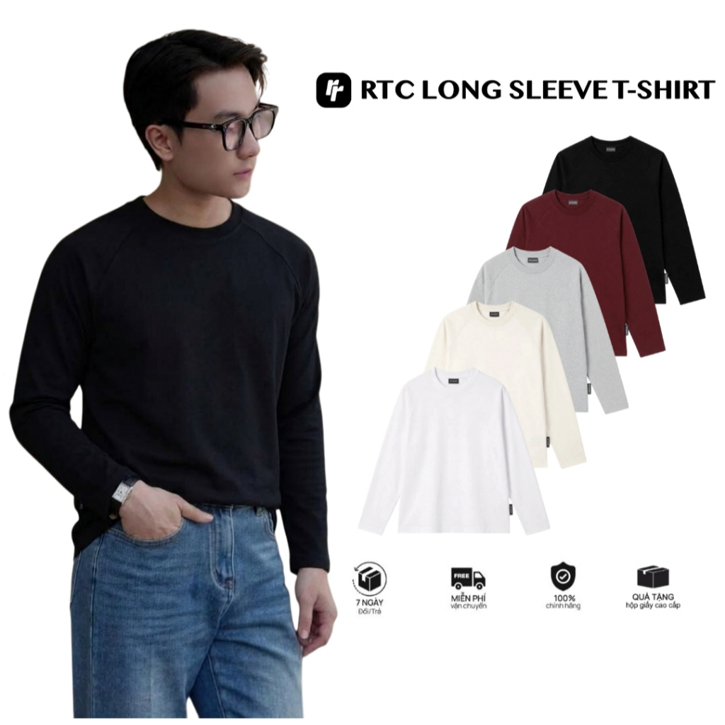Áo Thun Dài Tay Trơn Raglan RTCLASSY Basic Form Regular Trẻ Trung, Chất Liệu Cotton Dày Dặn