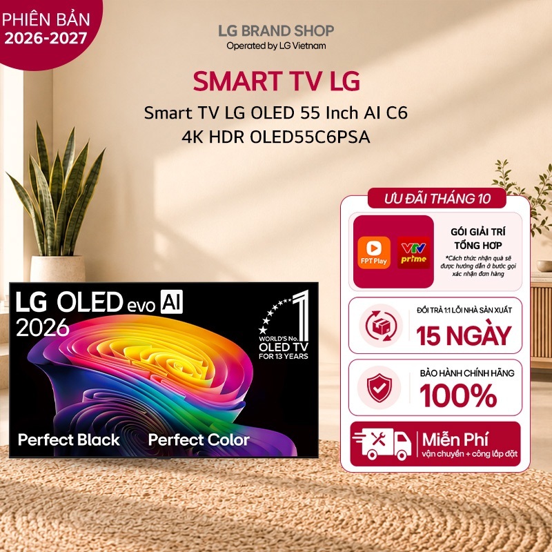 [Chỉ giao miền Nam/Bắc] OLED55C6 - Tivi thông minh LG 55 Inch OLED evo AI C6 OLED 4K HDR OLED55C6
