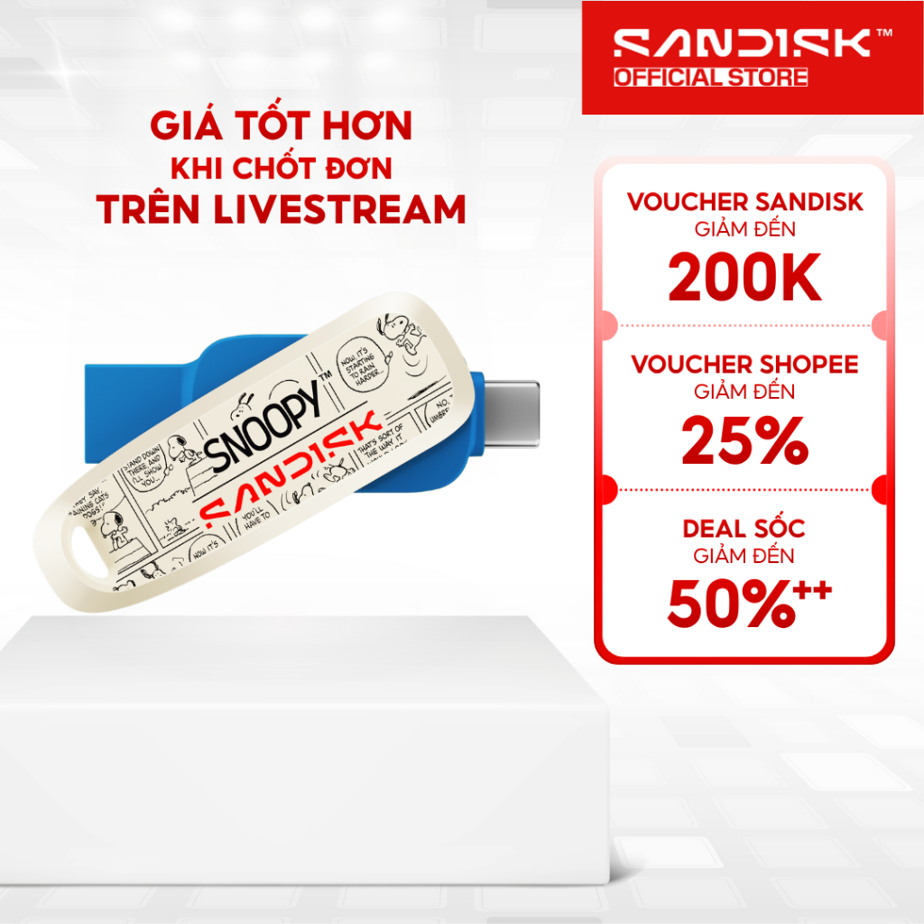 USB 3.2 OTG Sandisk Snoopy Phone Drive Type-C SDDDC6 64GB/128GB/256GB 100MB/s - Bảo hành 5 năm