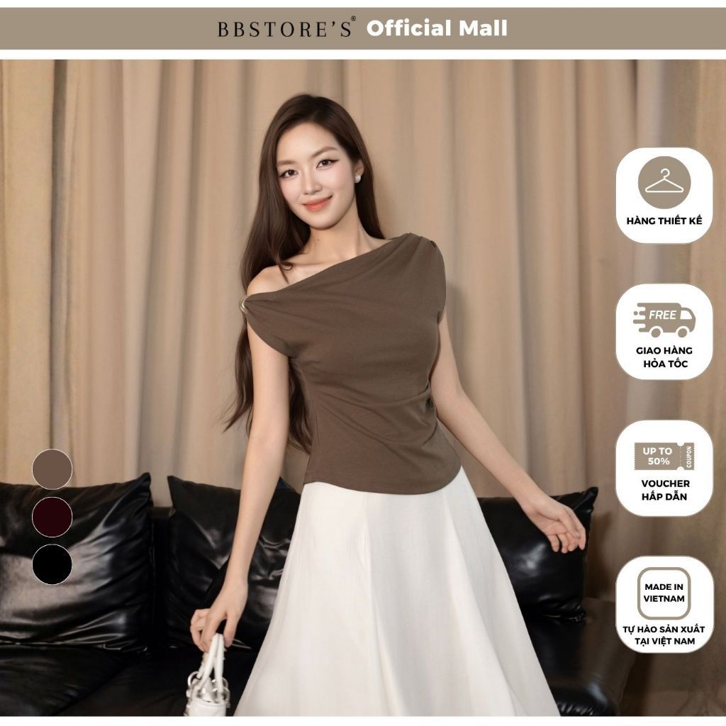 [MỚI] BBSTORE'S Áo Kiểu Nữ Thun Trễ Vai Cổ Xéo Xếp Ly Eo Sang Chảnh Thanh Lịch Sang Trọng Dạo Phố Đi Chơi - AAK41H